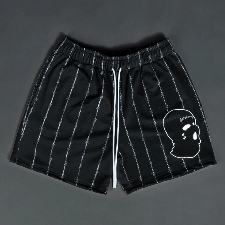 Get Money Ski Mask Barbed Wire Pattern Mesh Shorts SOPULA