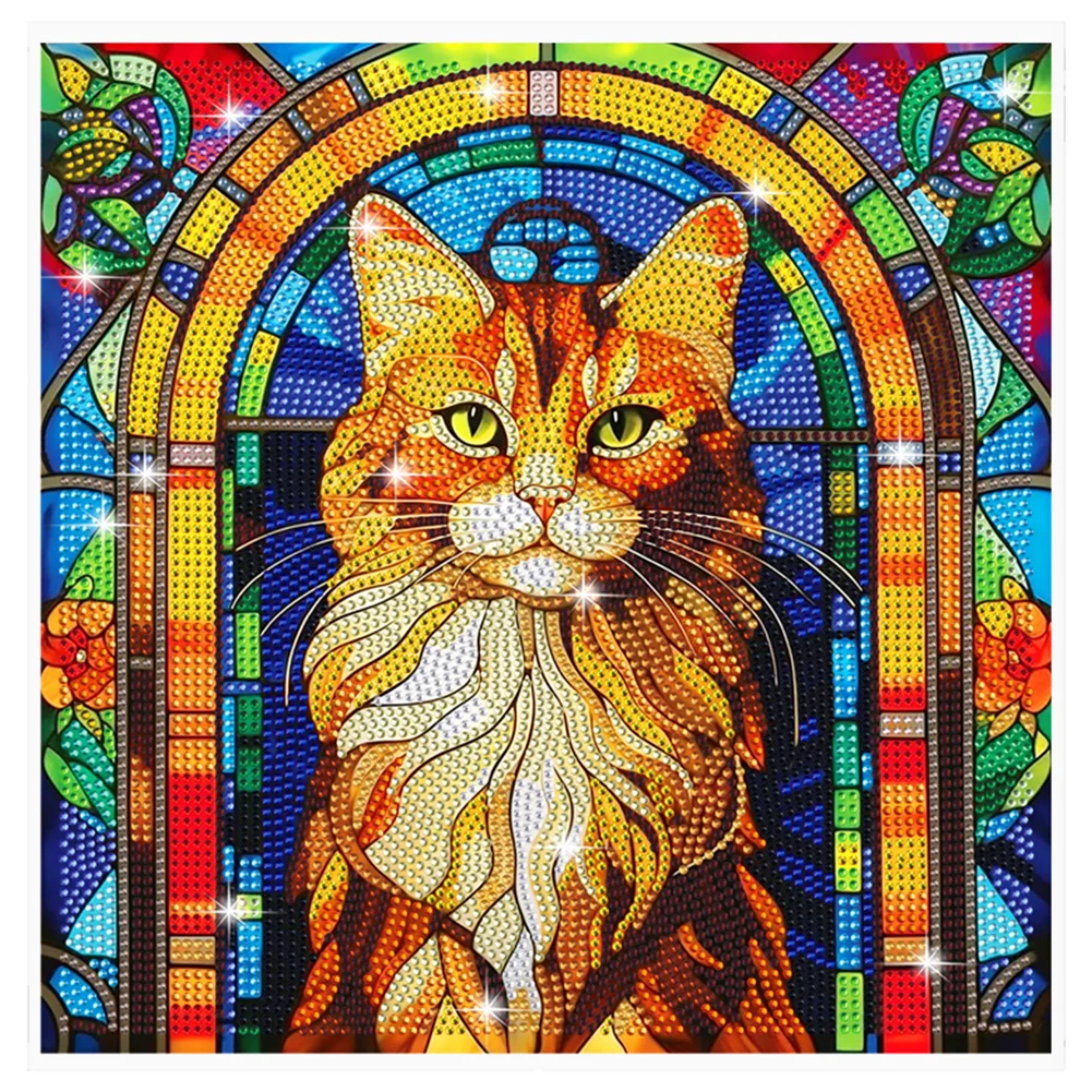 DIY Stained Glass Cat Diamond Painting Sticker Creative Mosaic Sticker Craft