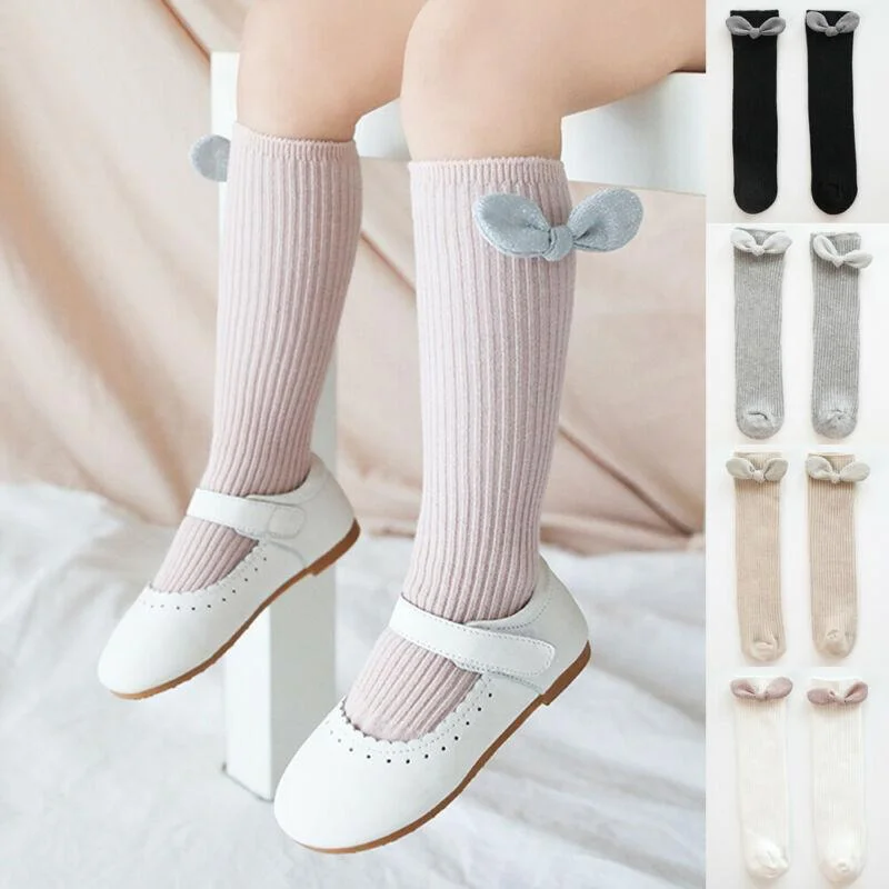 2019 Baby Stockings Newborn Baby Stockings Solid Girl Boy Infant Knee High Socks Autumn Winter Warm Kids Ribbed Bowknot Leggings