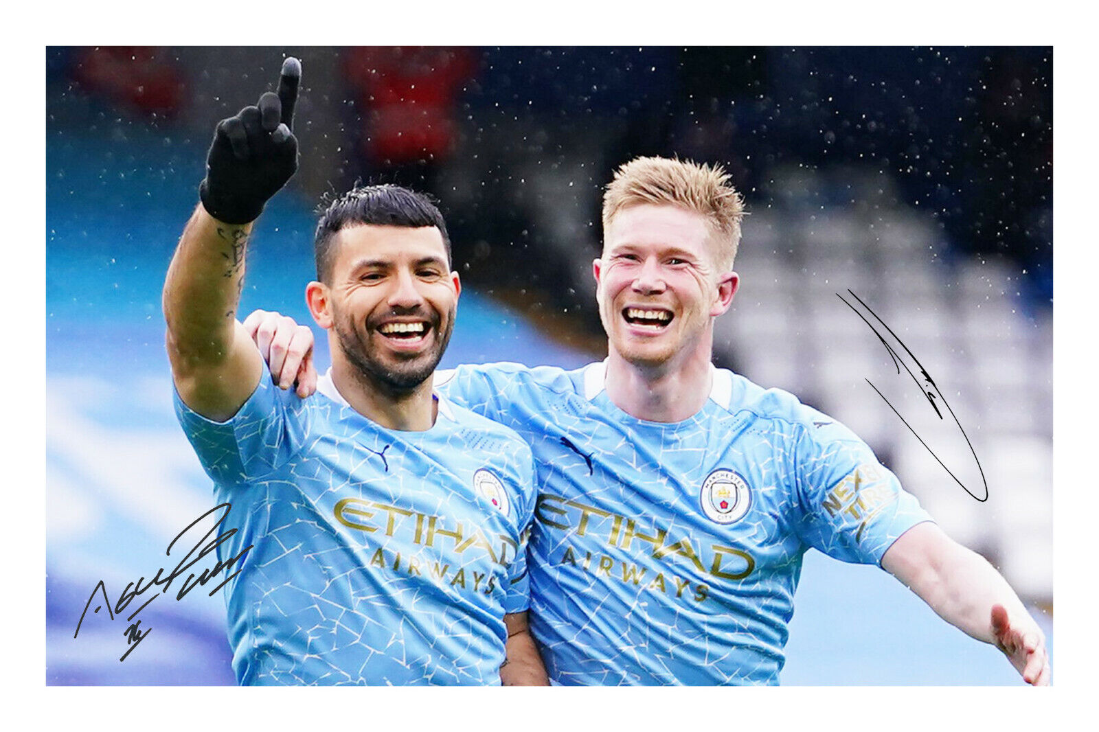 Sergio Aguero and Kevin DeBruyne Signed A4 Photo Poster painting Print Autograph Manchester City