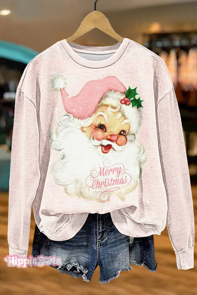 Cute Christmas Santa Claus Print Sweatshirt Pink / S Tops