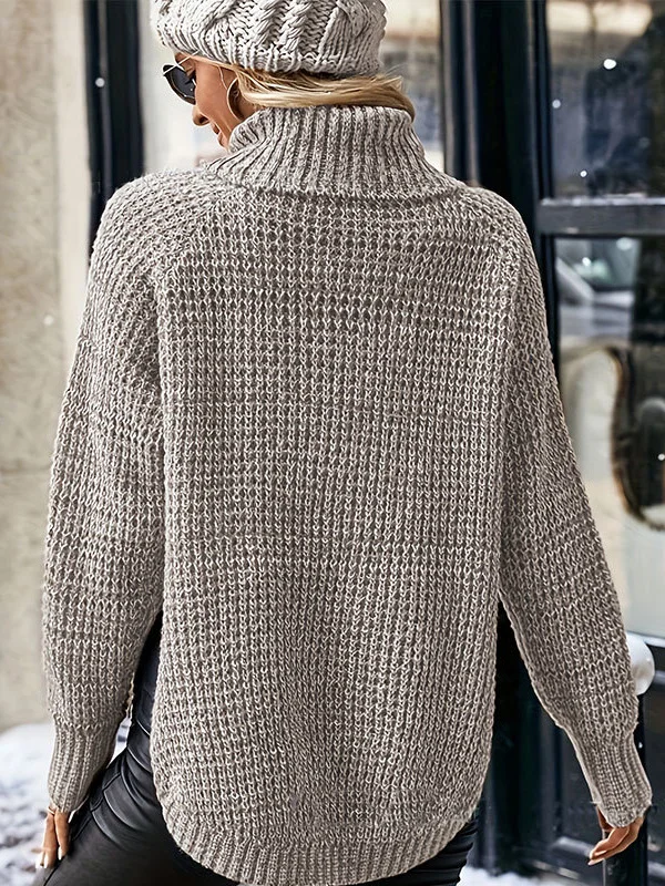 Athvotar Athvotar And Winter Women's Sweater Fashion High-Pin Open Fork Cover Long-Sleeved Knitted Shirt Woman
