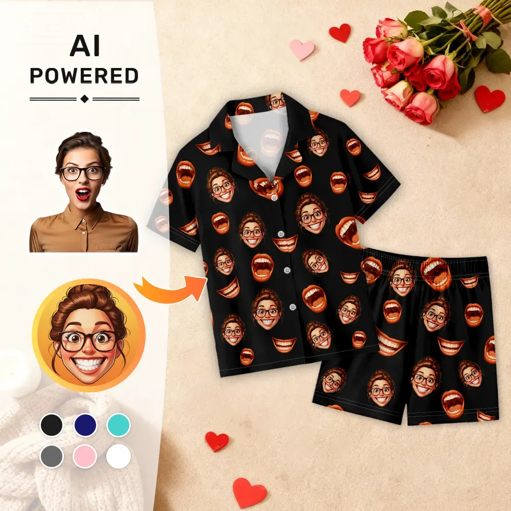 Custom Short Sleeve Pajamas AI Powered Playful Oversized Grin & Bold ...