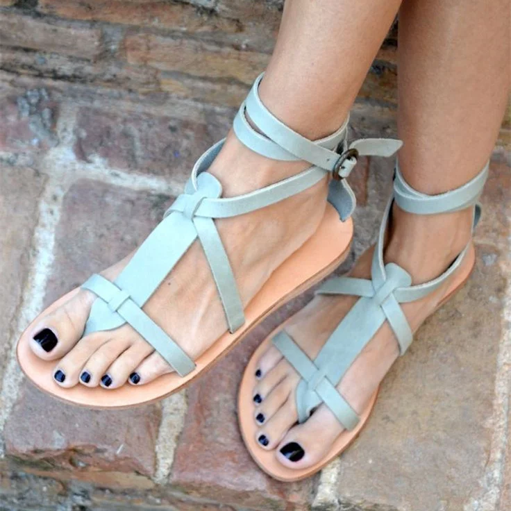Light Blue Summer Sandals Open Toe Comfortable Flats |FSJ Shoes