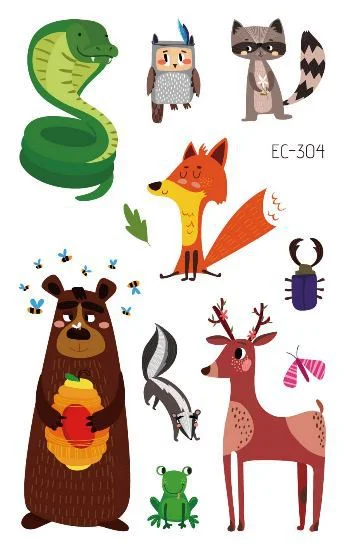 24 kinds Cartoon Animals Temporary Tattoo Stickers for Kids Lion Tiger Giraffe Elephant Fox Hedgehog Turtle tatouage temporaire