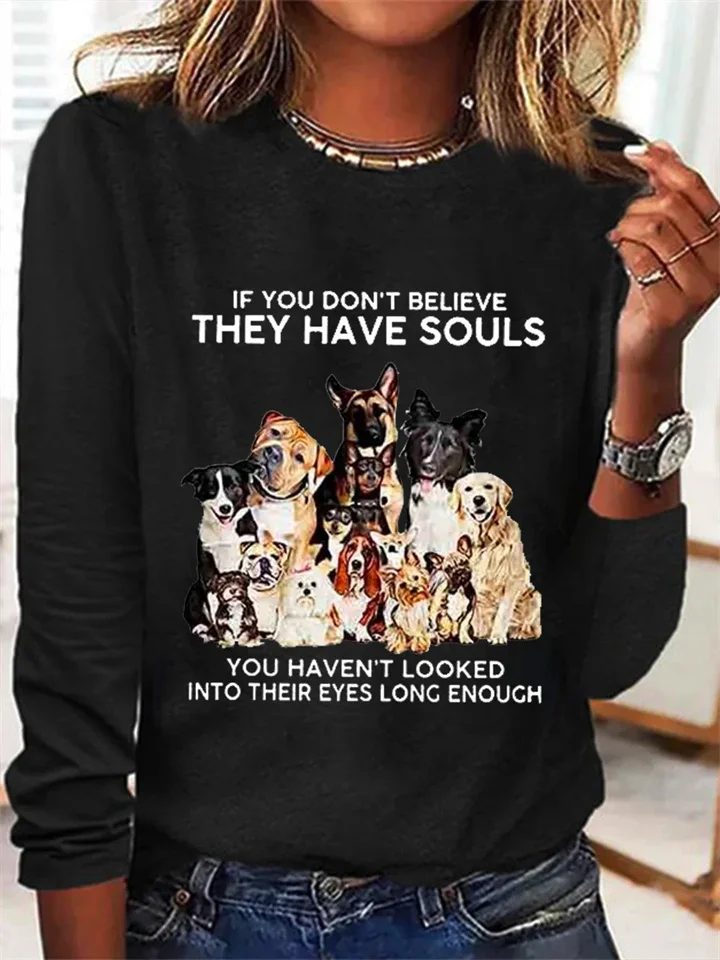 Puppy Elements Creative Printing 3D Digital Printing Casual Trend 3D Long-sleeved Women's T-shirt-JRSEE