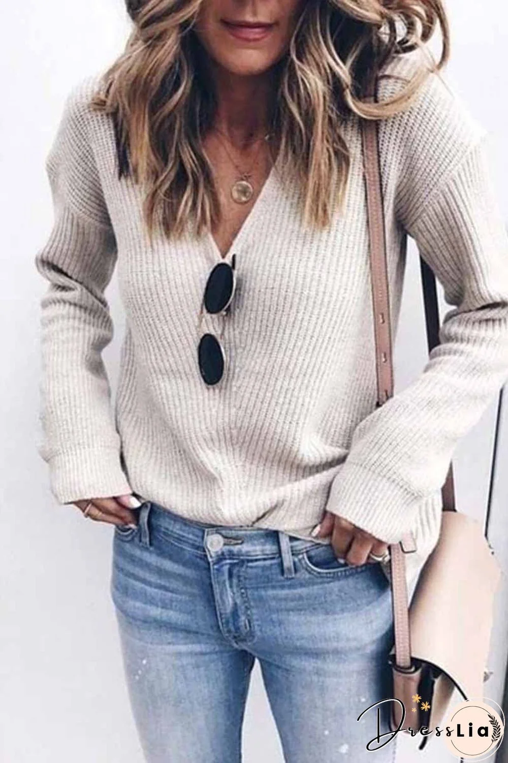 Sexy Fashion V-neck Knitted Sweater(5 Colors)