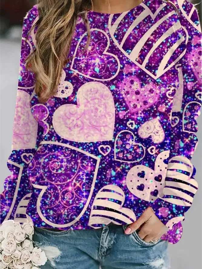 Women's Long Sleeve Scoop Neck Love Printed Graphic Tops