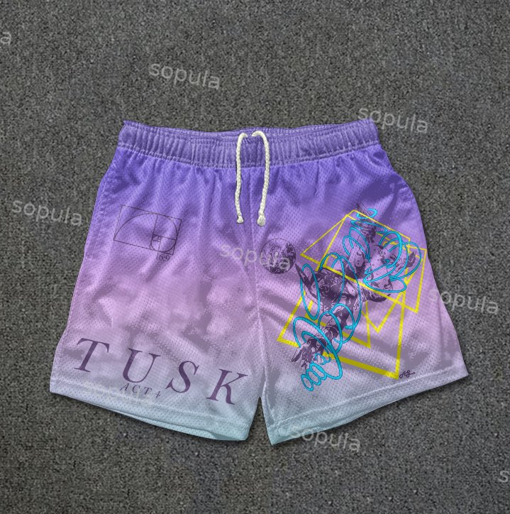 Vintage Cartoon Tusk Gradient Art Graphic Casual Street Mesh Shorts - Sopula｜Premium Graphic Tees & Graphic Clothing