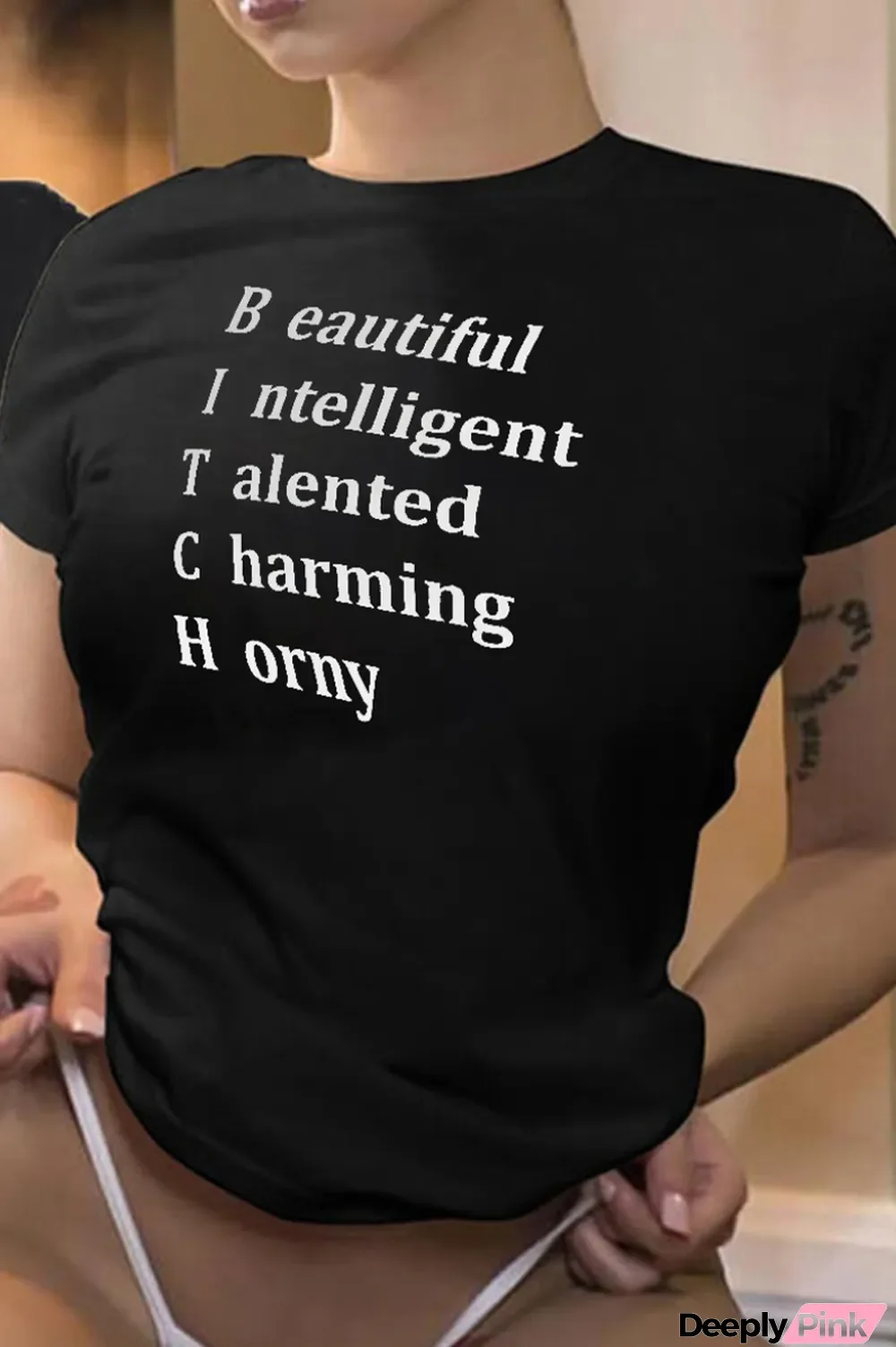 Black Fashion Street Print Patchwork Letter O Neck T-Shirts