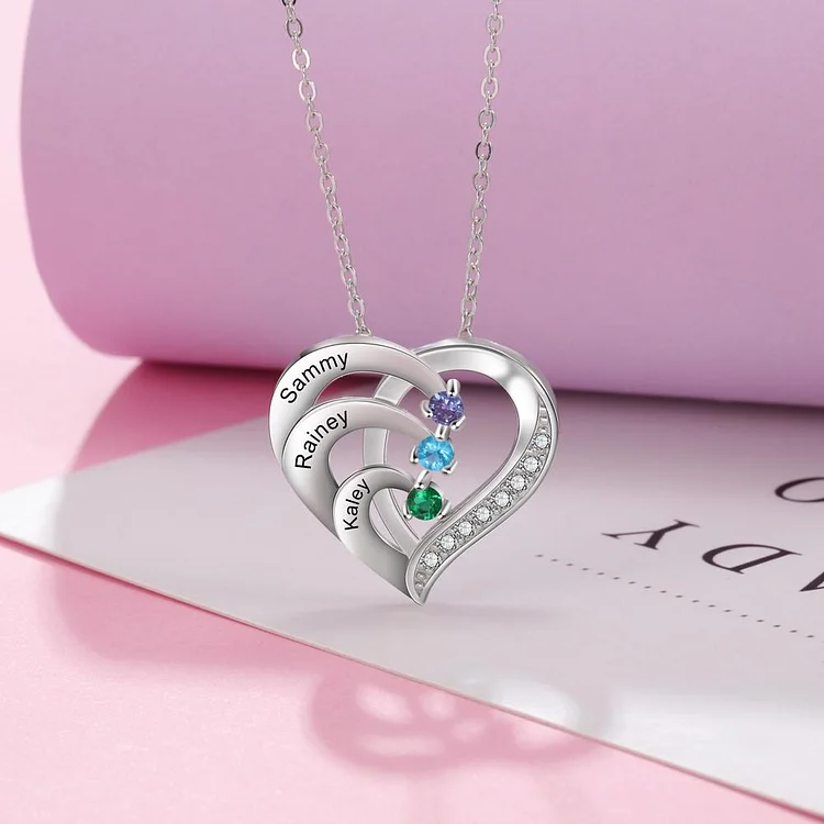 Heart Pendant Mothers Birthstone Necklace Stones Nine Birthstone