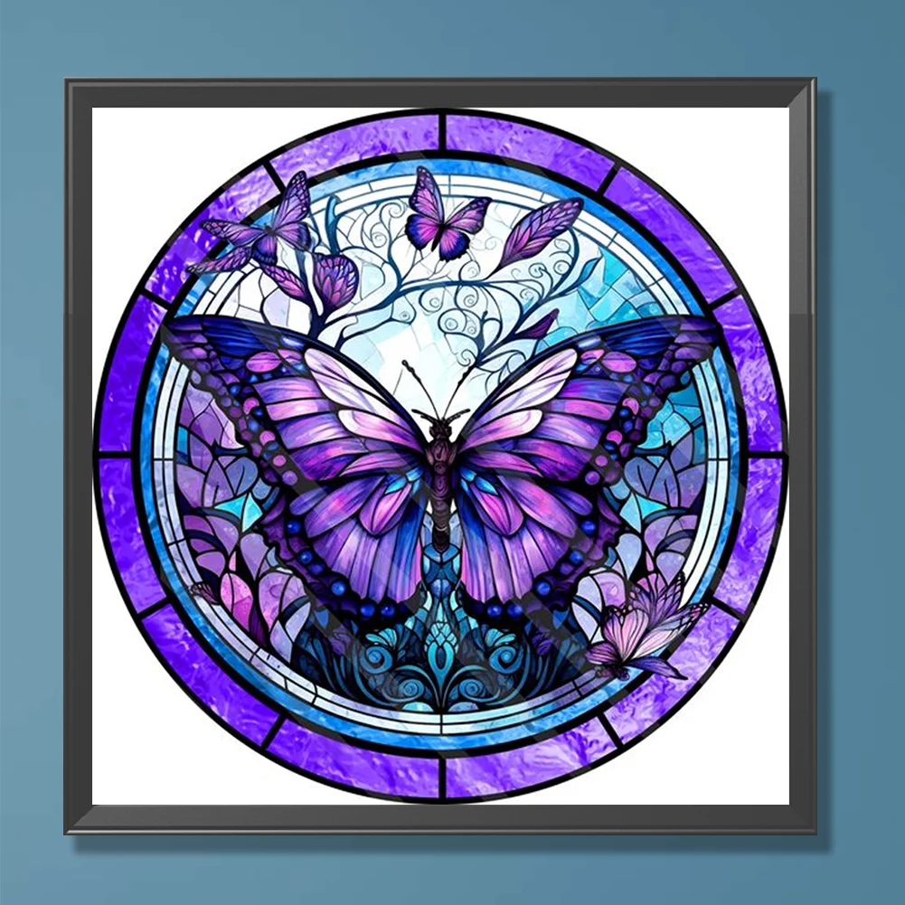 Diamond Painting - Full Round Drill - Stained Glass Butterfly(30*30cm)