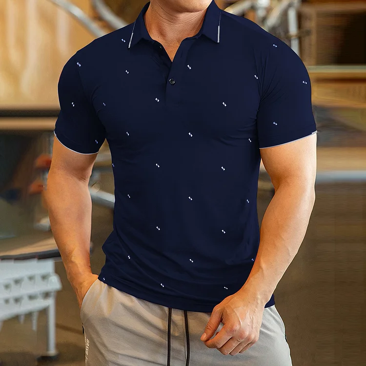 BrosWear Men's Geographic Printing Short Sleeve Polo Shirt