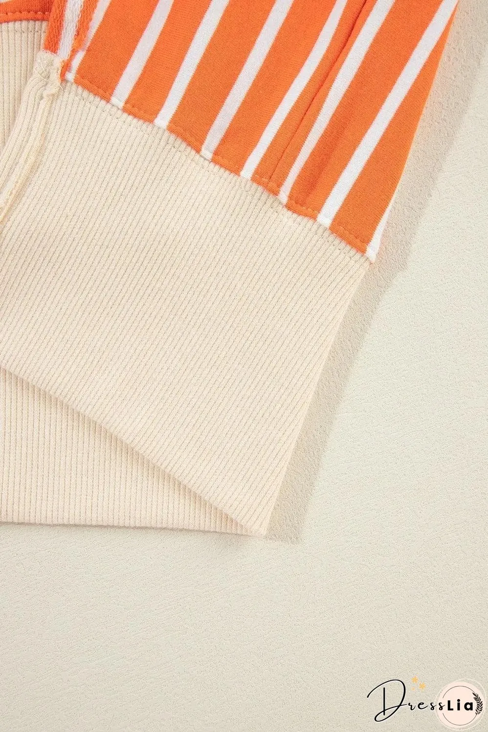 Orange Stripe Color Block Loose Fit Collared Drop Shoulder Sweatshirt