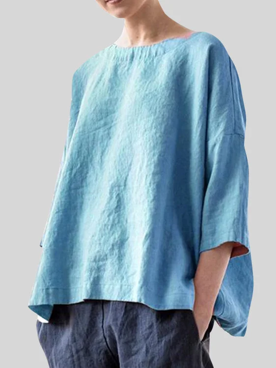 Cotton And Linen Elbow Sleeve Comfort Top