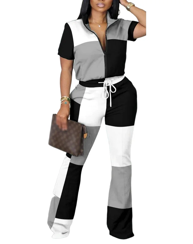 Uveng Uveng Women's Clothing Explosion 2023 Spring And Summer New Two Sets Of Fashion Zipper Short-Sleeved Trousers Set