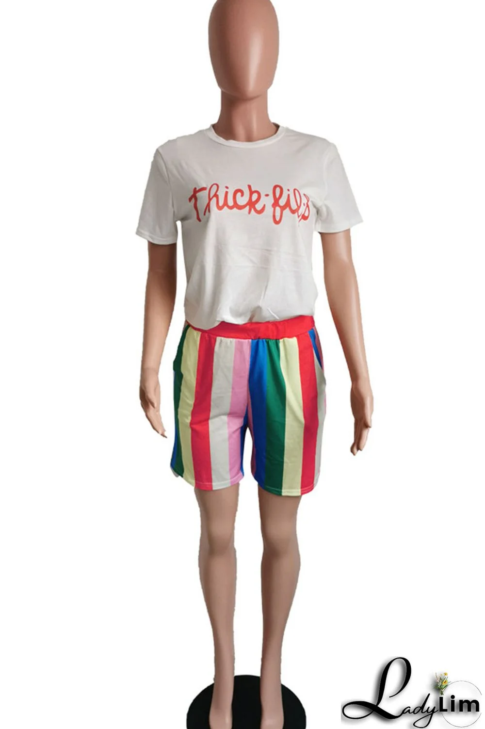 Red Casual Print Split Joint O Neck Short Sleeve Two Pieces