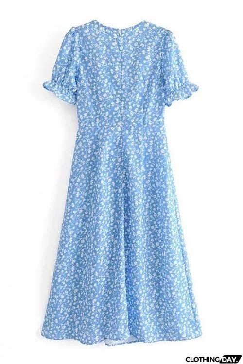 Print Slit Short Sleeve Dress