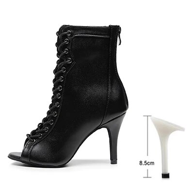 VCshoes Woman Black Brown Latin Jazz Dance Shoes Open Toe High Heel Stiletto Bootie Girls Slim Heel 8.5cm/10cm Dance Boots