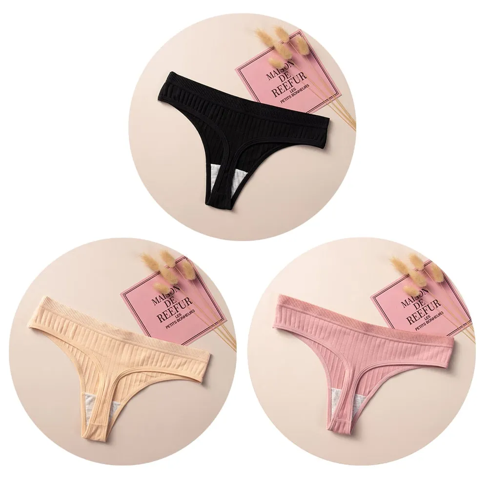 Women's Cotton G-String Thong Sexy Panties for Women String  Low-Rise Underwear Intimate Lingerie Ladies T-back 3 Pcs