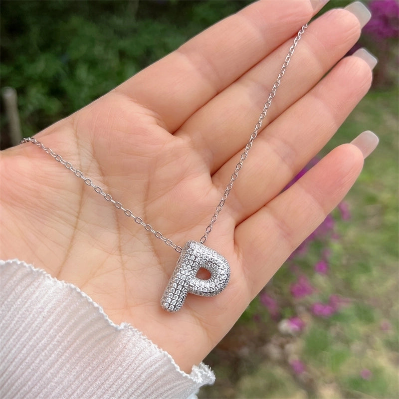 Copper 18K Gold Plated Hip-Hop Minimalist Classic Style Polishing Inlay Letter Zircon Pendant Necklace