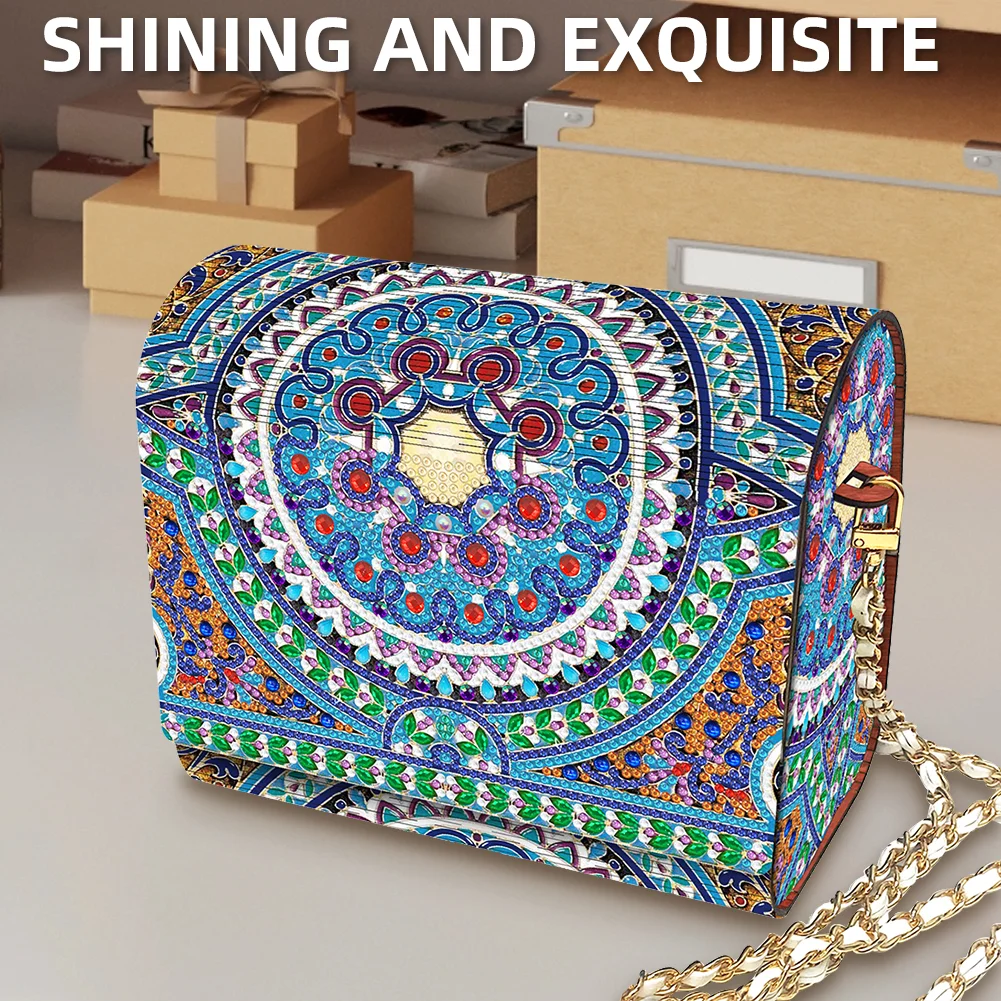 DIY Mandala Diamond Art Wooden Coin Pouch with Chain 5D Diamond Painting Purse