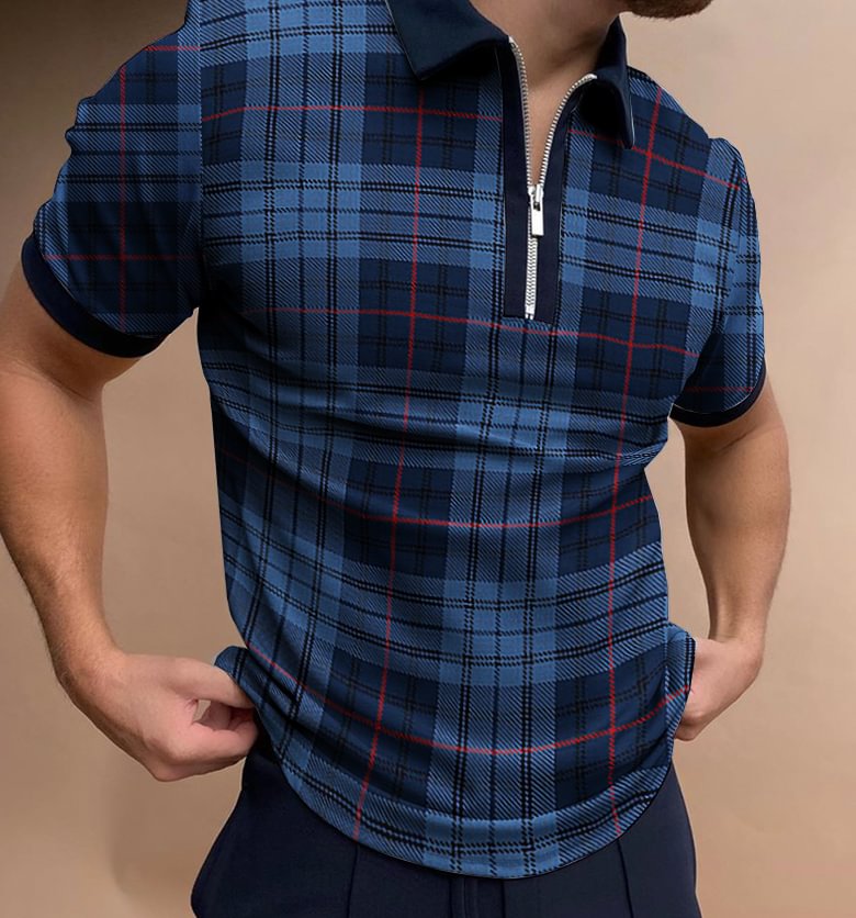 Checked Texture Short-sleeved Polo Shirt-Compassnice®