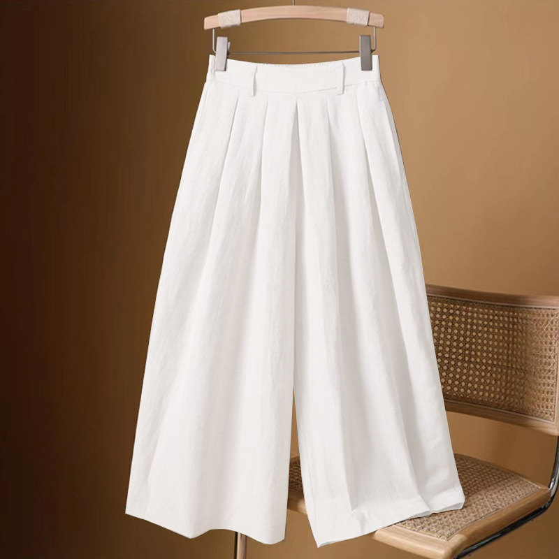 Cotton and linen cropped wide-leg culottes