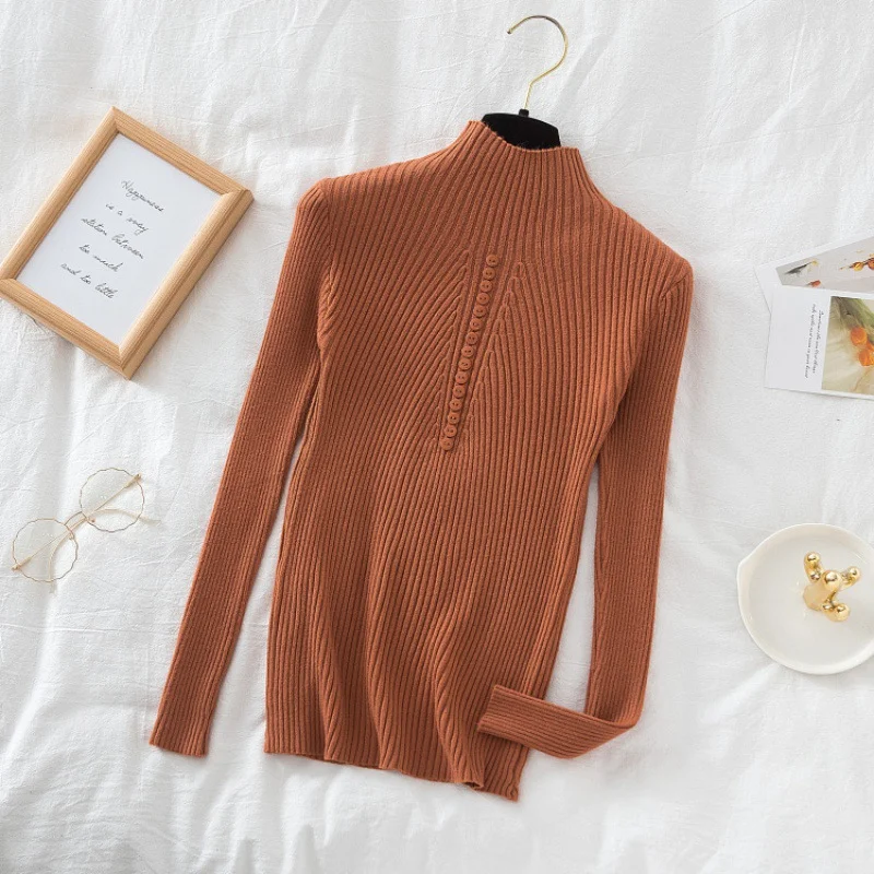 Uveng Uveng Collar Sweater Bottomed Women's Long-Sleeved Top 2024 Autumn And Winter New Button Tight Knitted Shirt