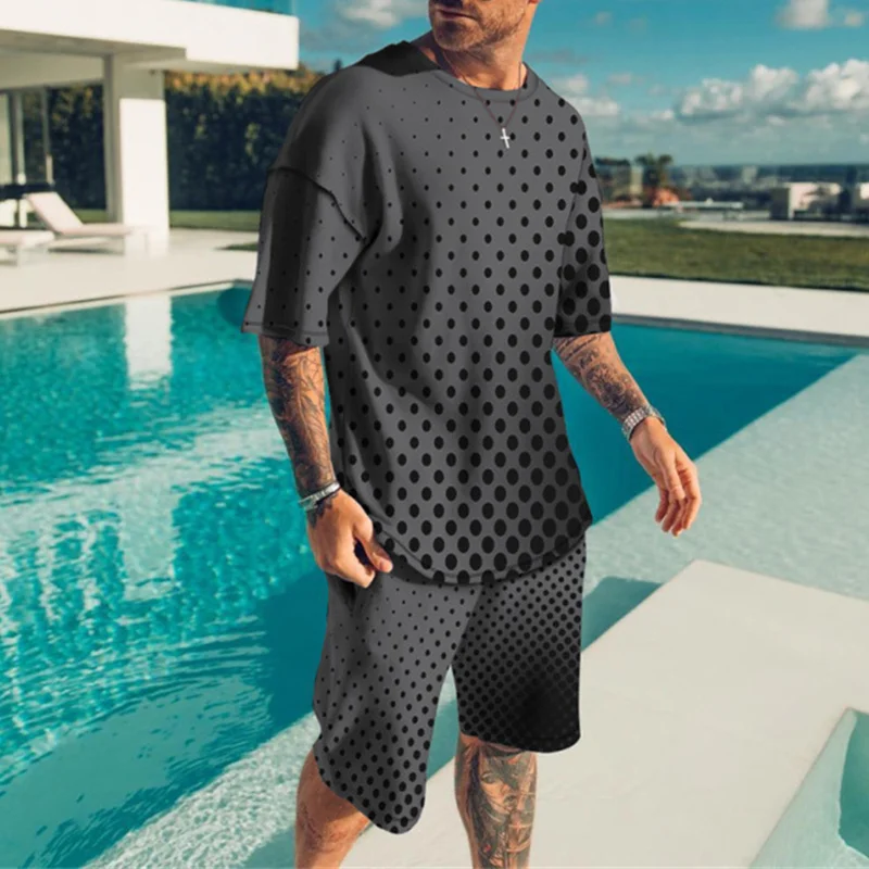 Fashion Men's Polka Dot Gradient Short Sleeve T-Shirt And Short Co-Ord