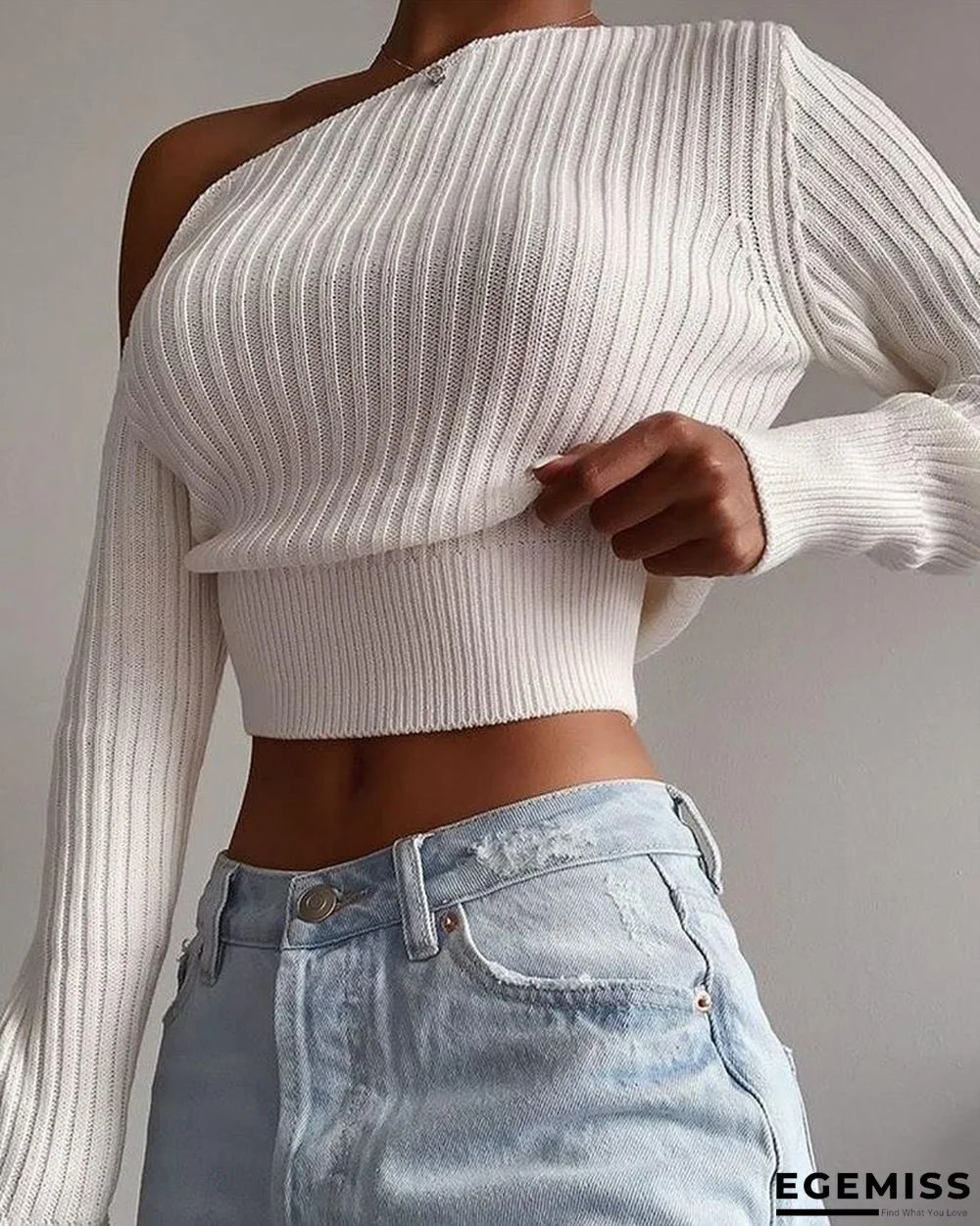 One Shoulder Long Sleeve Crop Sweater | EGEMISS