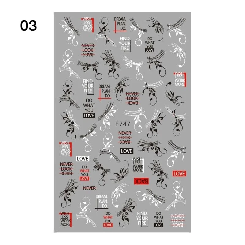 1PC Golden Heart Designs Nail Art 3D Stickers Decals Valentine's Day Black White Red Adhesive Sticker Decoration For Manicures