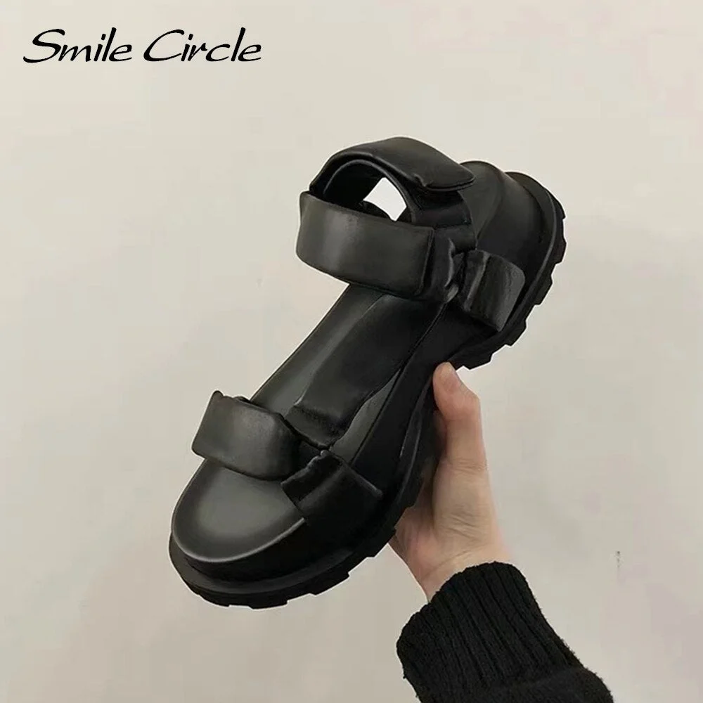 Smile Circle sandals Women Flats Platform shoes 2021 soft Comfortable Casual Beach Round toe student sandals Ladies