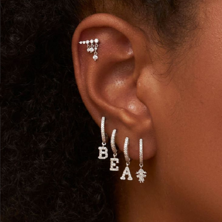 A-Z Initials Gold Silver Iced Out Letter Women Drop Earrings
