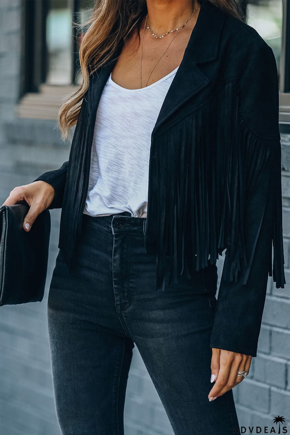 Cropped Fringe Faux Suede Jacket