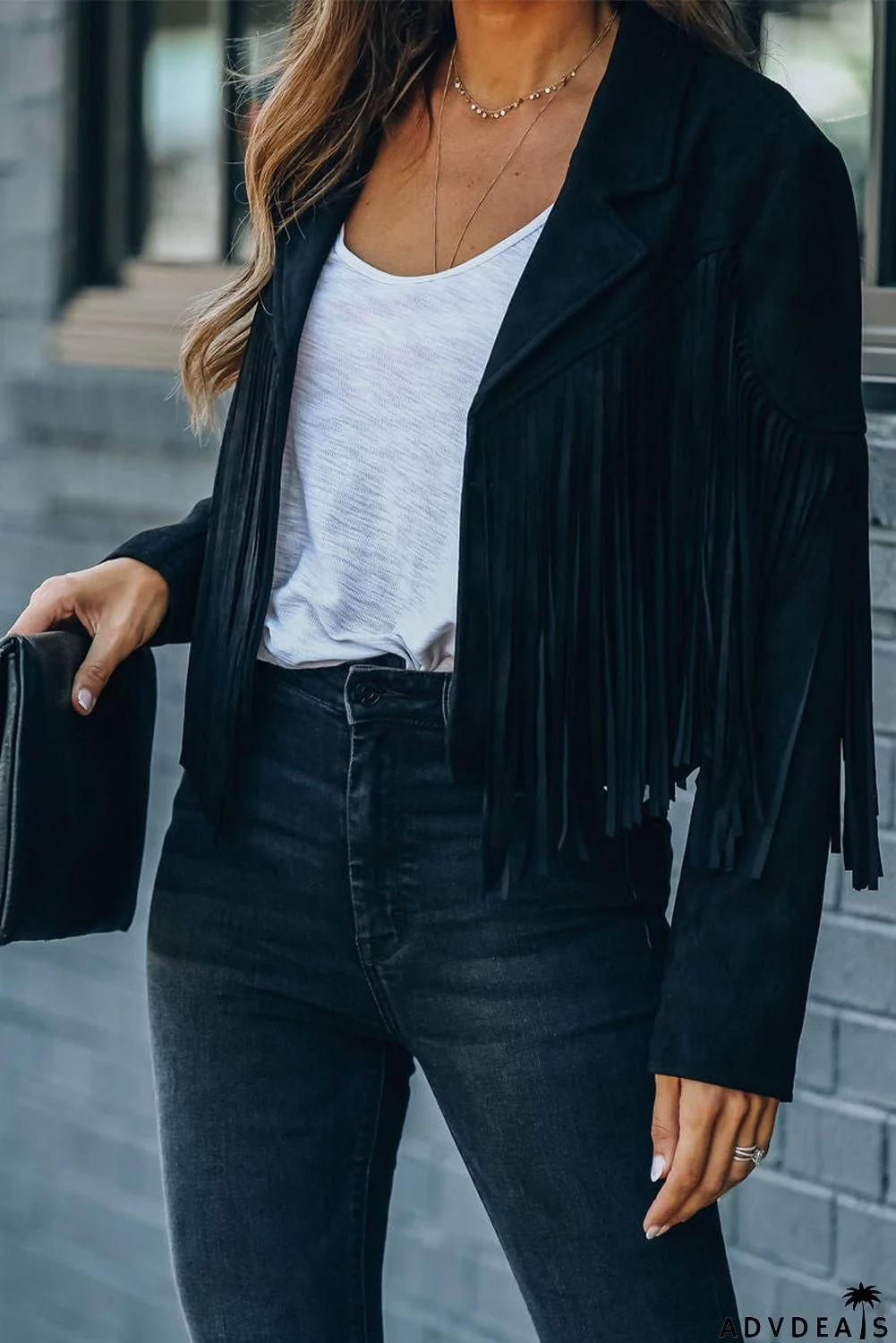 Cropped Fringe Faux Suede Jacket