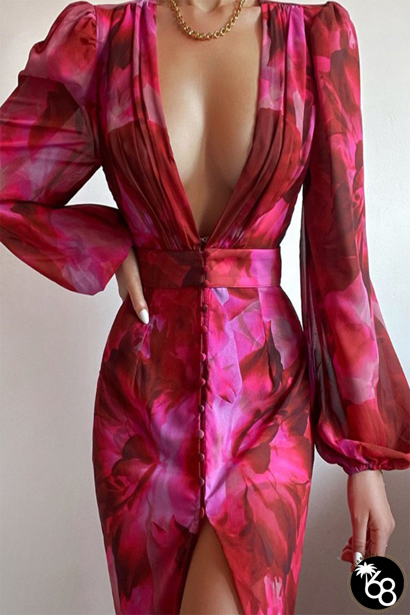 Elegant Floral V Neck Printed Dress Dresses(7 Colors) | 168DEAL