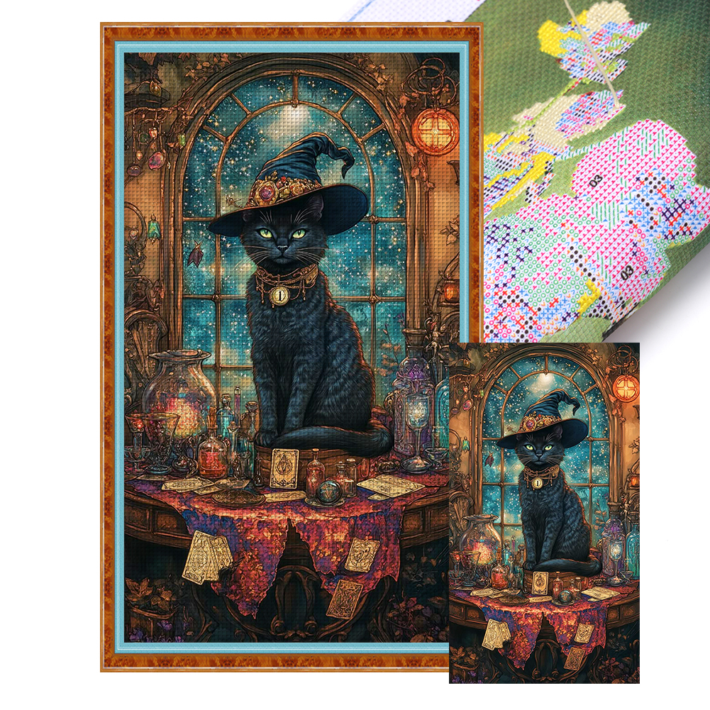 Vintage Black Cat Full 14CT Pre-stamped Canvas(40*70cm) Cross Stitch