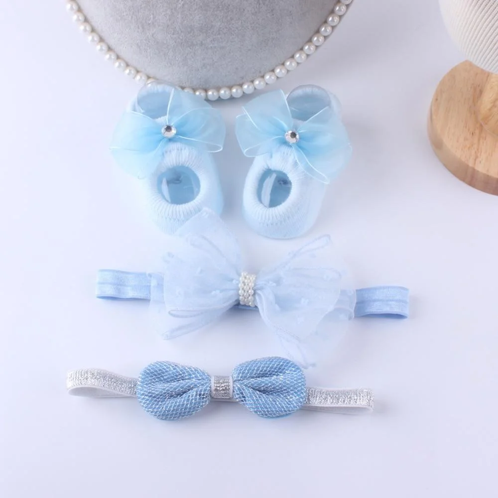 2019 Baby Accessories + Socks 3Pcs Set Kids Newborn Baby Cartoon Socks Anti-slip Sock Shoes Boots Bowknots Floor Slipper Socks