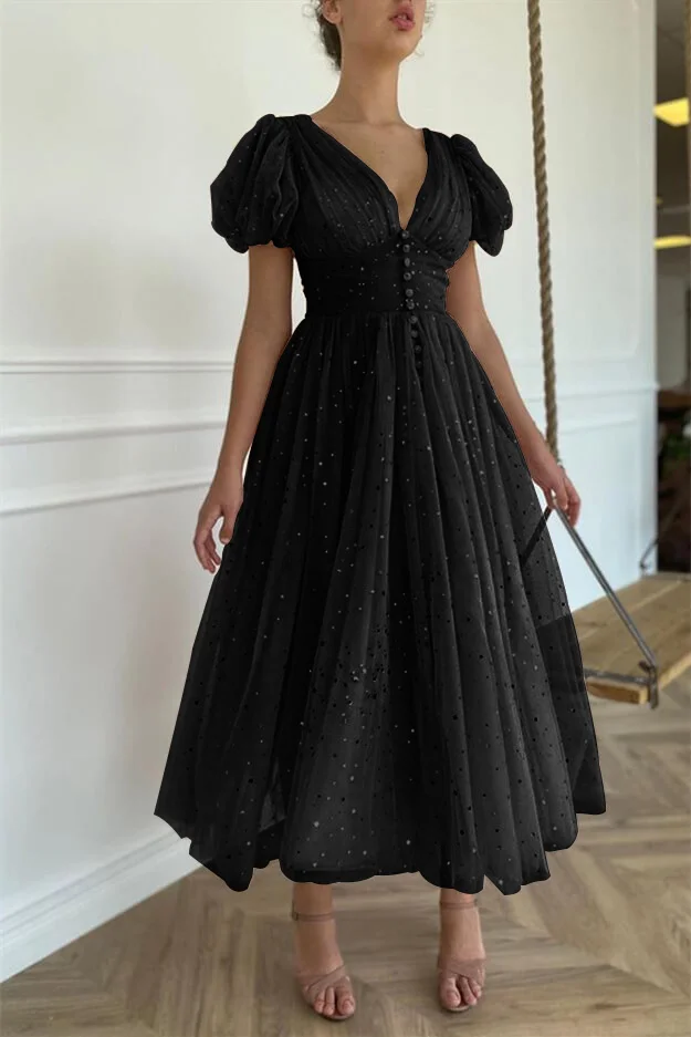 Miabel Elegant Pink V-Neck Short Sleeves Prom Dress With Sequins Taupe