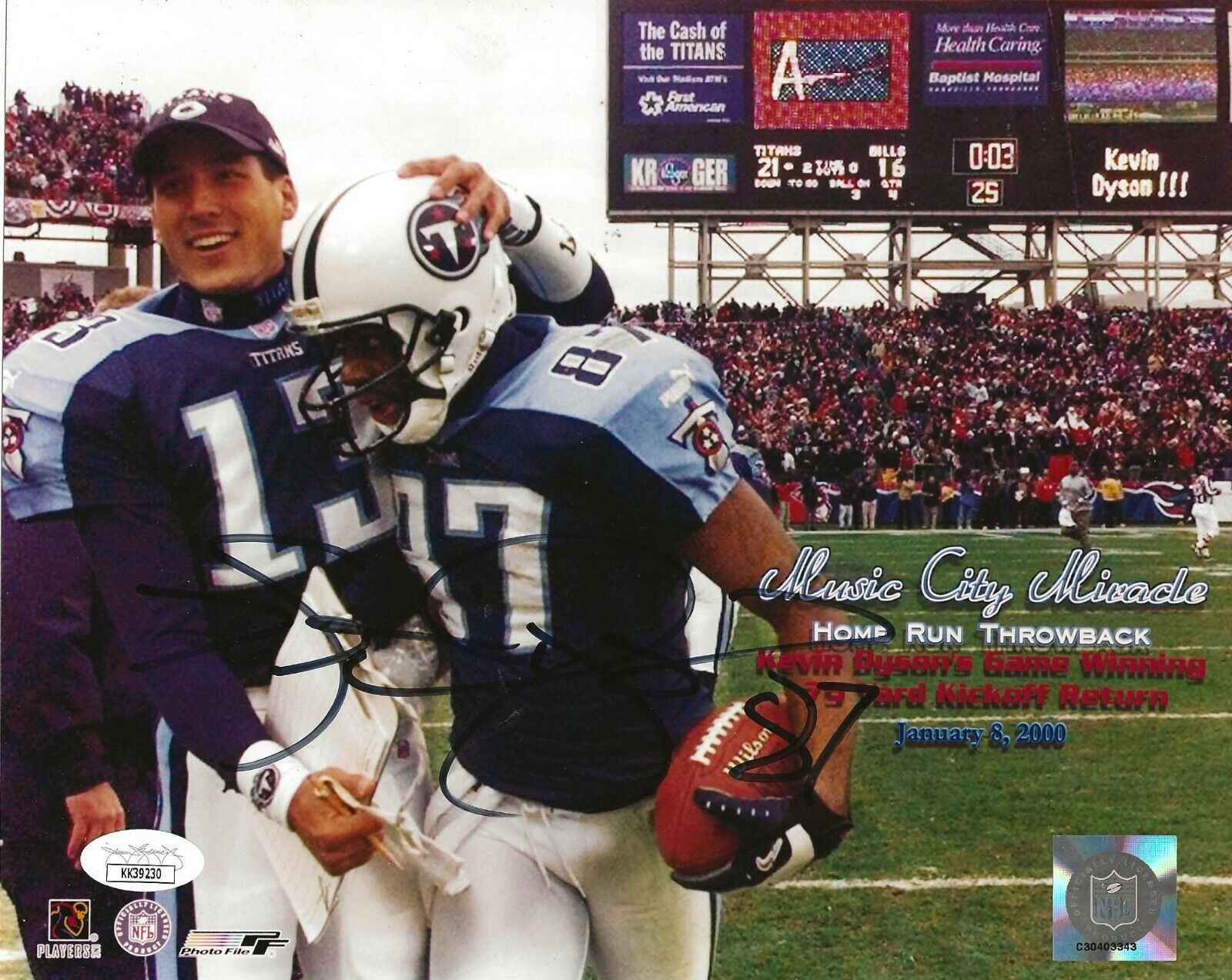 Kevin Dyson signed Tennessee Titans Music City Miracle 8x10 Photo Poster painting JSA