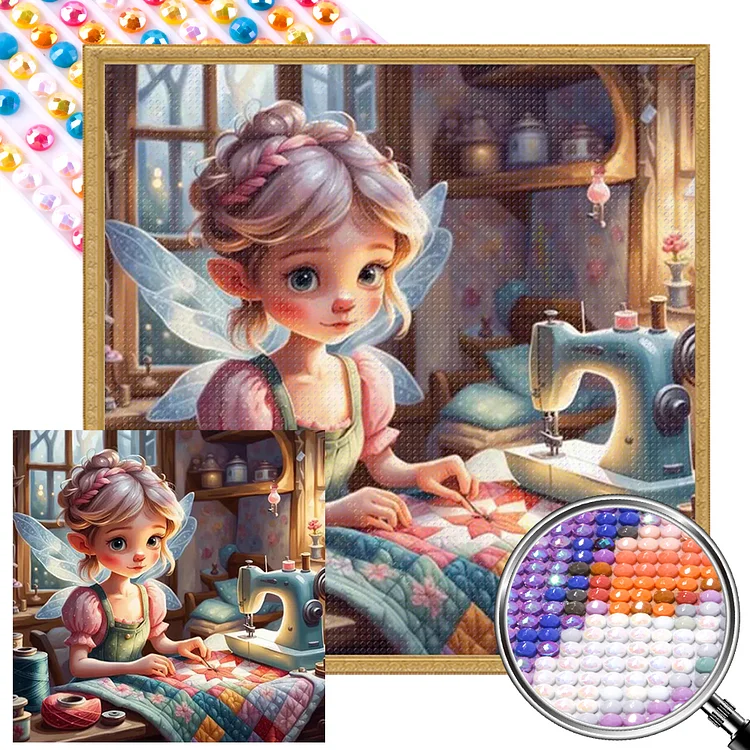 Partial AB Drill - Full Round Diamond Painting - Sewing Elf Girl 40*40CM
