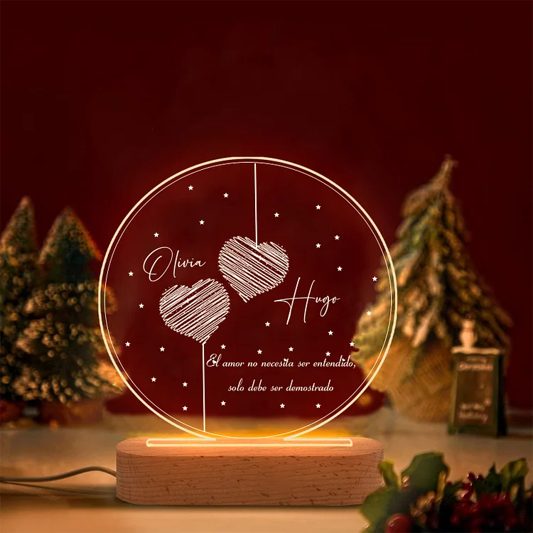 Valentín-Lámpara Ilusión 3D Luz de Noche LED Dos Corazones Acercándose con 2 Nombres Personalizados
