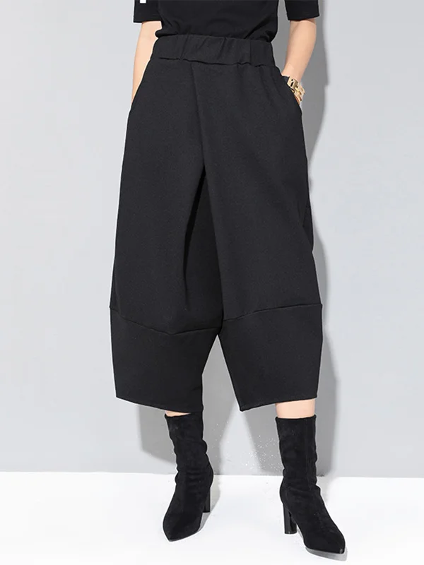 Cool Wide Leg Loose Solid Color Casual Three-Quarter Pants Bottoms