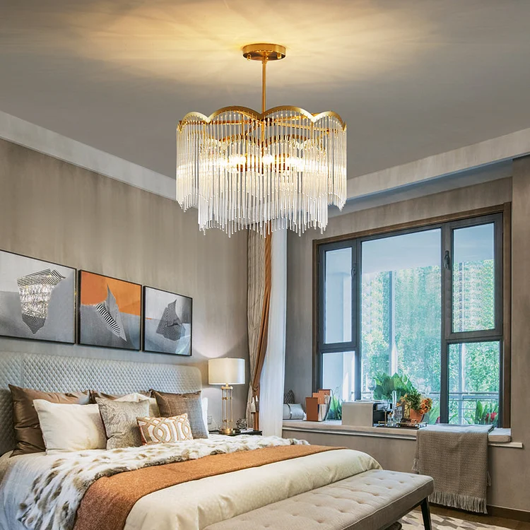 9-Light Clear Glass Line Chandelier Living Room Light Fixture Vjlight
