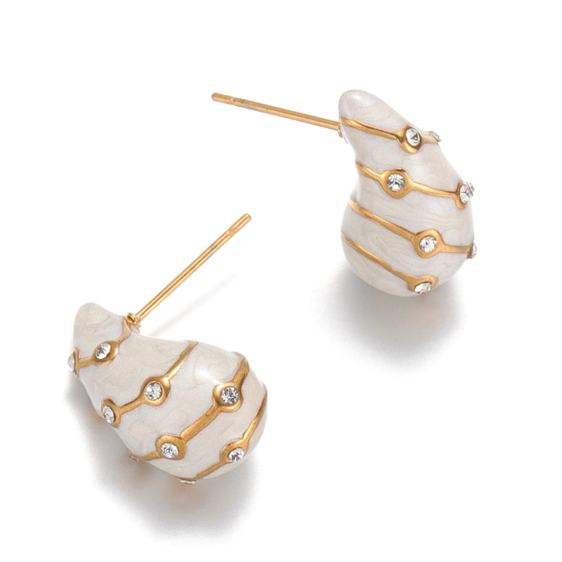 1 Pair Casual Minimalist Water Droplets Enamel Inlay 304 Stainless Steel Rhinestones Ear Studs