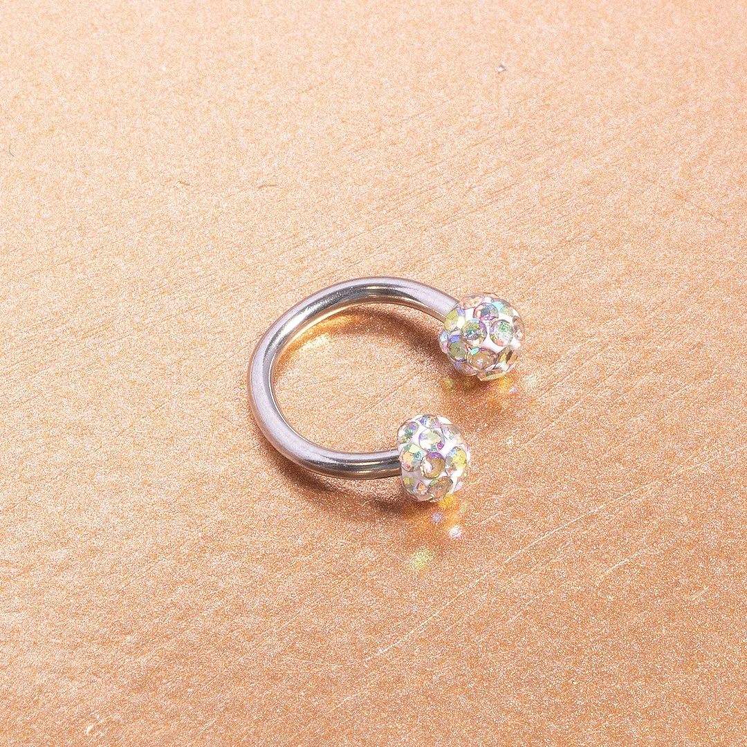 【Queen C】Micro Pave 2 Sides Ball Screw Back Stud Lip Ring Nose Ring