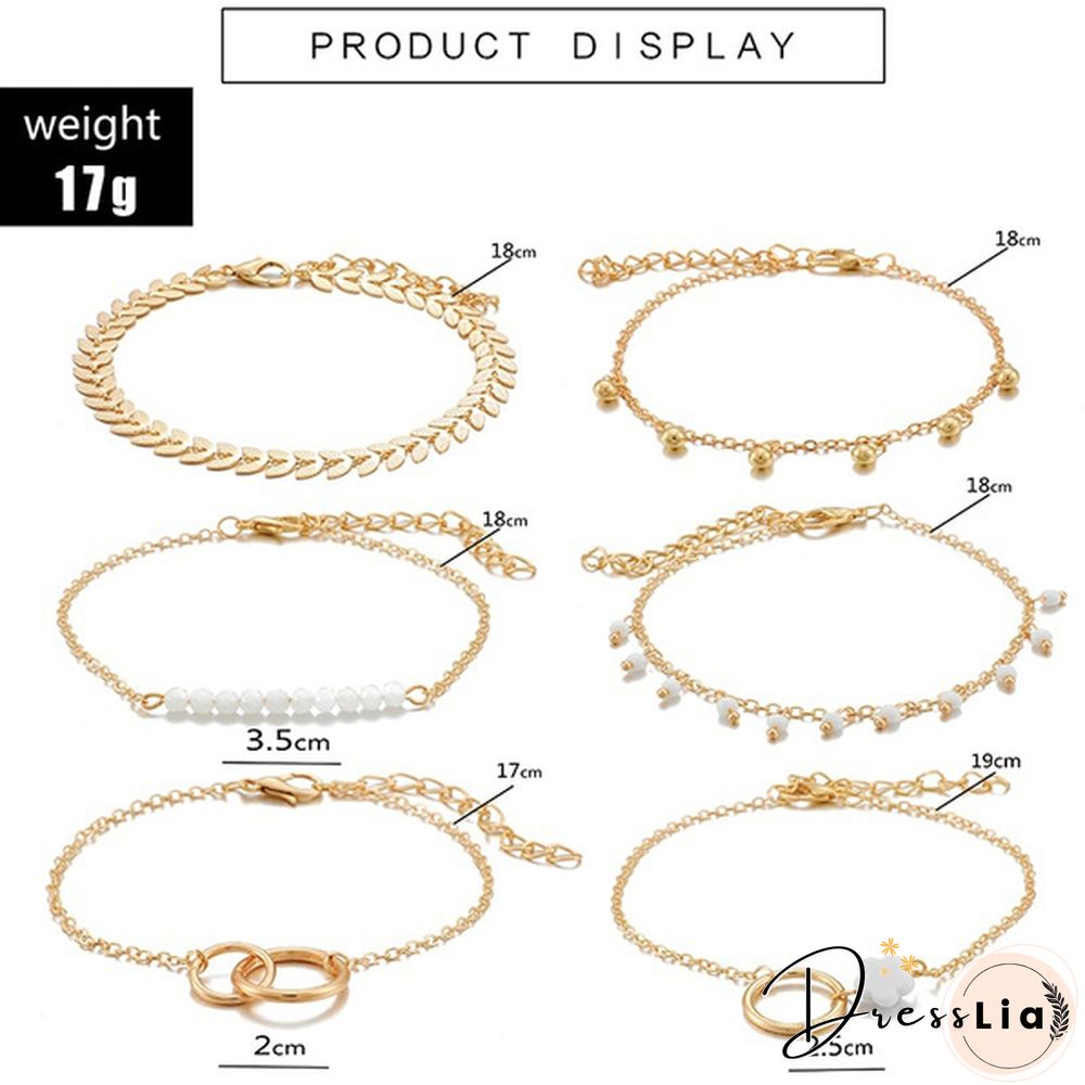 6Pcs/Set Tocona Bohemian Gold Tassel Bracelets for Women Boho Jewelry Geometric Leaves Beads Layered Hand Chain Charm Bracelet Set