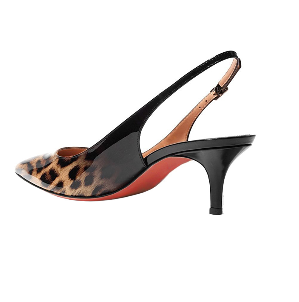 2.36" Women's Kitten Heel Pointed Toe Slingback Shoes Red Bottom Pumps Gradient Color-MERUMOTE