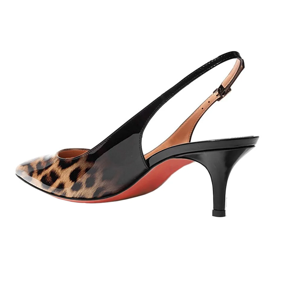 2.36" Women's Kitten Heel Pointed Toe Slingback Shoes Red Bottom Pumps Gradient Color-MERUMOTE